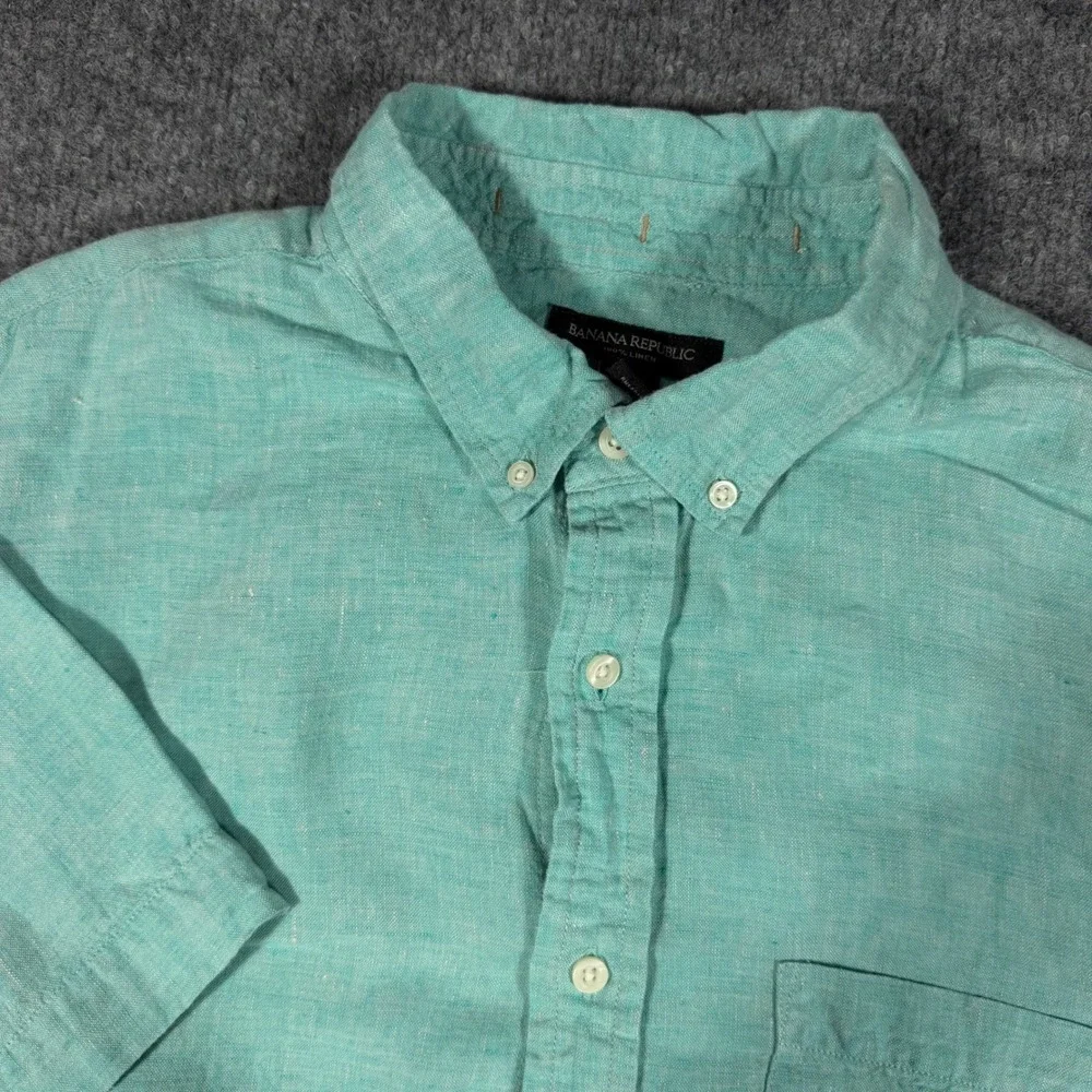 Banana Republic SS Linen Shirt Mens XL Teal Aqua 100% Linen Coastal EUC